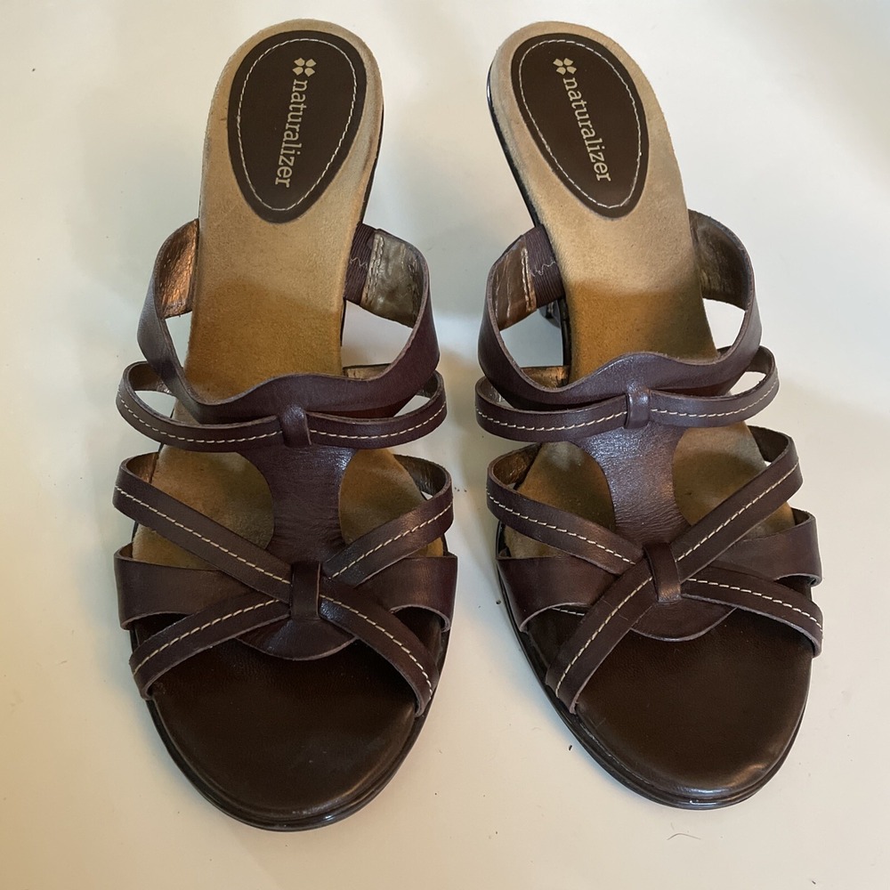 Naturalizer Brown Leather Wedge Giselle Sandals Sz 8M - Picture 2 of 6